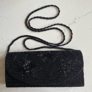 Bijoux Terner beautiful black beaded evening shoulder bag and coin purse